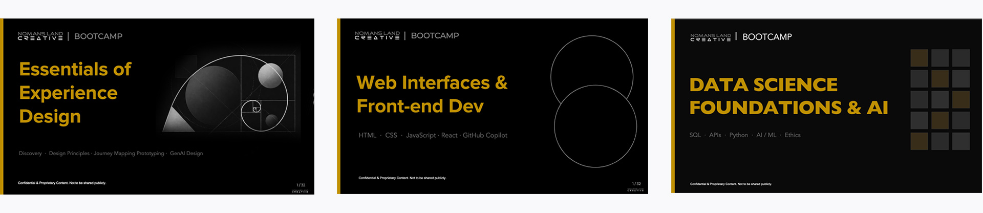 Experience Design, Web Development and Data Science Bootcamps by Nomans Land Creative NLC bootcamp courses